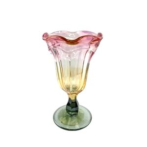Vintage Colony Pink/Green/Yellow Tulip Footed Sundae Parfait Glass Fountainware